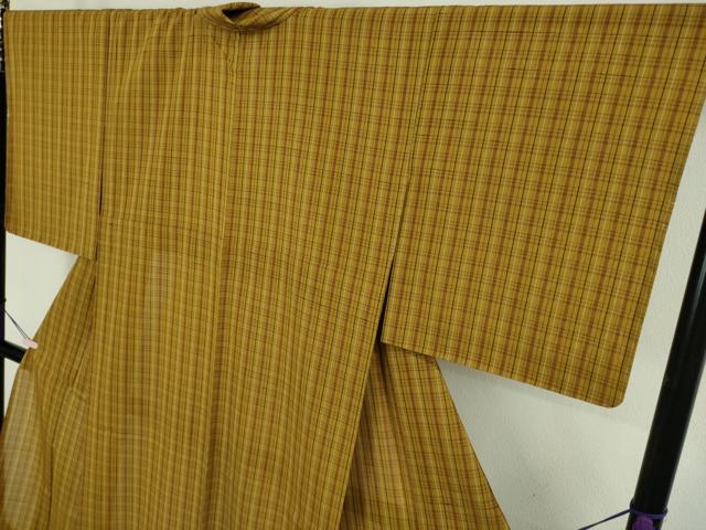 平和屋本店＊希少　夏物　本場黄八丈　夏黄八　紗紬　格子　逸品　未使用　DZAB9215kh6