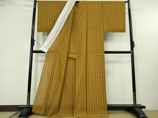 平和屋本店＊希少　夏物　本場黄八丈　夏黄八　紗紬　格子　逸品　未使用　DZAB9215kh6