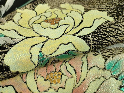 平和屋本店●極上　お引きずり・お引き摺り・引き振袖　和装　結婚式　舞妓　芸妓　芸者　衣装　牡丹　黒地　金銀彩　逸品　DZAB9221kh6　