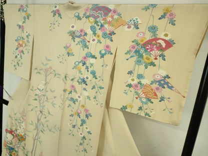 平和屋本店●極上　本加賀友禅作家　藤村建雄　訪問着　舞扇　枝花文　蒸栗色地　暈し染め　三越扱い　逸品　DZAB9224kh6