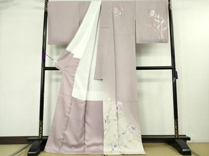 平和屋着物●極上　京友禅　岡山工芸　訪問着　百合　薄い紅藤色地　暈し染め　金銀彩　さが美扱い　ロング丈　逸品　未使用　DZAB9225kh6