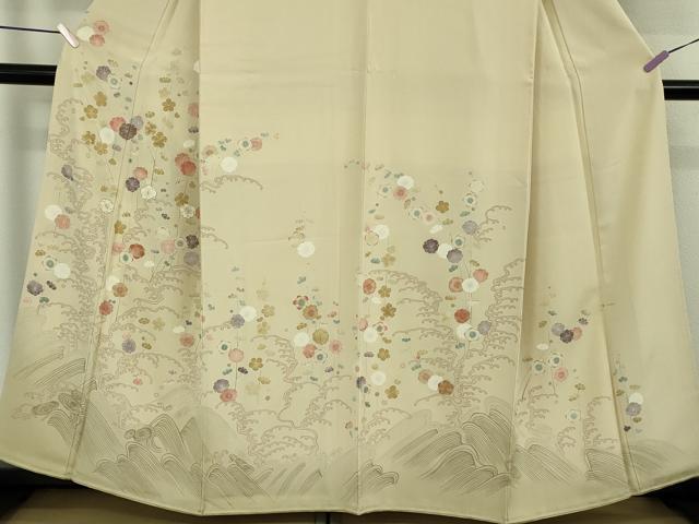平和屋本店●極上　松坂屋染織名作展　訪問着　駒刺繍　立波花文　浅黄色地　金彩　たとう紙付き　逸品　DZAB9227kh6