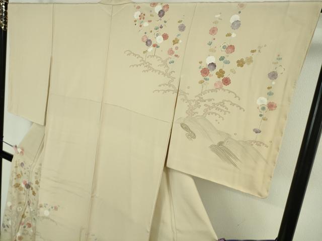 平和屋本店●極上　松坂屋染織名作展　訪問着　駒刺繍　立波花文　浅黄色地　金彩　たとう紙付き　逸品　DZAB9227kh6