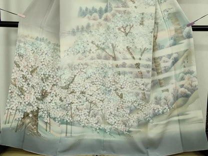 平和屋本店●極上　日本画家　濡れ描き友禅作家　高橋峰陵　訪問着・袋帯セット　枝桜　暈し染め　さが美扱い　逸品　未使用　DZAB9228kh6
