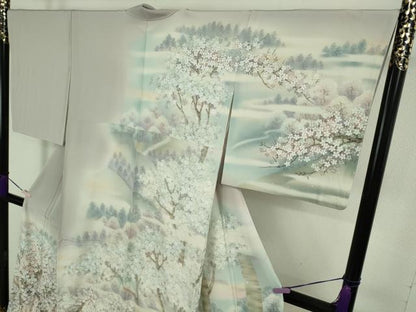 平和屋本店●極上　日本画家　濡れ描き友禅作家　高橋峰陵　訪問着・袋帯セット　枝桜　暈し染め　さが美扱い　逸品　未使用　DZAB9228kh6