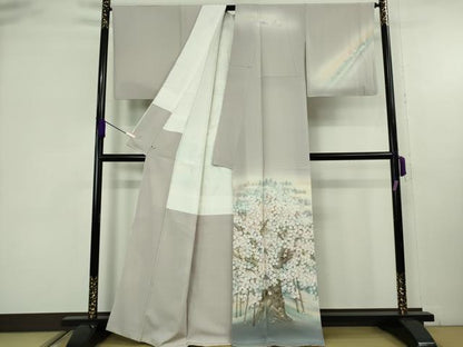 平和屋本店●極上　日本画家　濡れ描き友禅作家　高橋峰陵　訪問着・袋帯セット　枝桜　暈し染め　さが美扱い　逸品　未使用　DZAB9228kh6