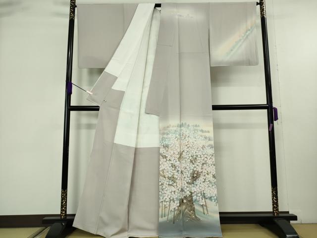 平和屋本店●極上　日本画家　濡れ描き友禅作家　高橋峰陵　訪問着・袋帯セット　枝桜　暈し染め　さが美扱い　逸品　未使用　DZAB9228kh6