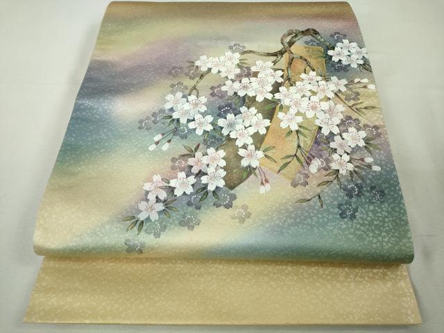 平和屋本店●極上　日本画家　濡れ描き友禅作家　高橋峰陵　訪問着・袋帯セット　枝桜　暈し染め　さが美扱い　逸品　未使用　DZAB9228kh6