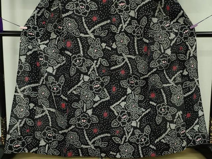 平和屋着物∴極上　夏物　浴衣　有松鳴海絞り　草花文　黒地　綿　逸品　DZAB9232kh6