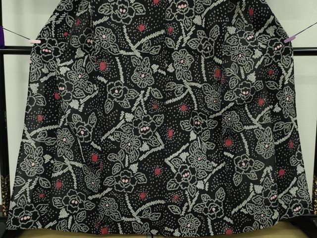 平和屋着物∴極上　夏物　浴衣　有松鳴海絞り　草花文　黒地　綿　逸品　DZAB9232kh6
