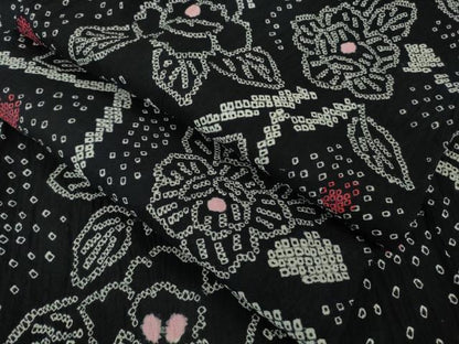 平和屋着物∴極上　夏物　浴衣　有松鳴海絞り　草花文　黒地　綿　逸品　DZAB9232kh6