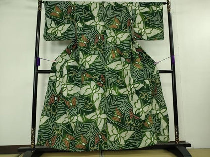平和屋着物∴極上　夏物　浴衣　有松鳴海絞り　舞蝶草葉文　綿　逸品　DZAB9234kh6