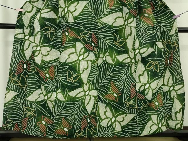 平和屋着物∴極上　夏物　浴衣　有松鳴海絞り　舞蝶草葉文　綿　逸品　DZAB9234kh6