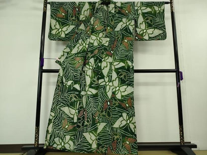 平和屋着物∴極上　夏物　浴衣　有松鳴海絞り　舞蝶草葉文　綿　逸品　DZAB9234kh6