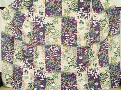 平和屋本店＊極上　夏物　小紋　絽縮緬　市松秋草文　ロング丈　逸品　DZAB9237kh6