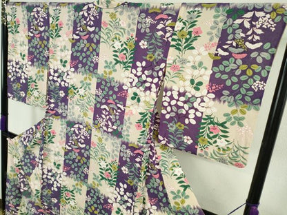 平和屋本店＊極上　夏物　小紋　絽縮緬　市松秋草文　ロング丈　逸品　DZAB9237kh6