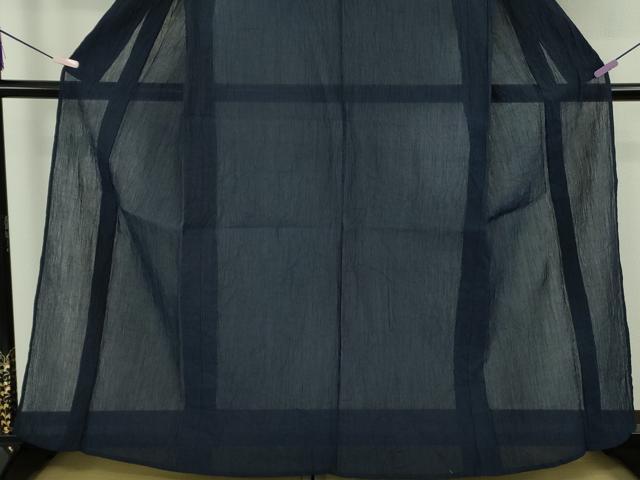 平和屋着物＊極上　夏物　本場小千谷ちぢみ　麻　色無地　濃藍色　杉山織物　証紙付き　逸品　DZAB9242kh6