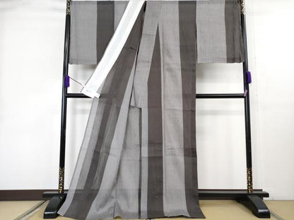 平和屋本店＊極上　夏物　本場小千谷ちぢみ　麻　間道　吉新織物謹製　　やまと誂製　証紙付き　ロング丈　逸品　未使用　DZAB9243kh6