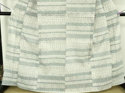 平和屋本店＊極上　夏物　結城紬　夏結城　100亀甲　横段絣文　反端付き　逸品　DZAB9245kh6
