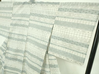 平和屋本店＊極上　夏物　結城紬　夏結城　100亀甲　横段絣文　反端付き　逸品　DZAB9245kh6