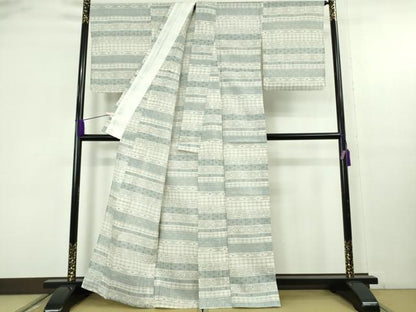 平和屋本店＊極上　夏物　結城紬　夏結城　100亀甲　横段絣文　反端付き　逸品　DZAB9245kh6