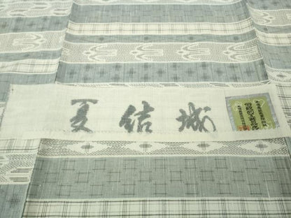 平和屋本店＊極上　夏物　結城紬　夏結城　100亀甲　横段絣文　反端付き　逸品　DZAB9245kh6