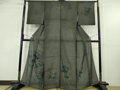 平和屋着物▽極上　訪問着　無双　紗袷　紗×絽　手描き　鉄仙花　黒地　逸品　未使用　DZAB9247kh6