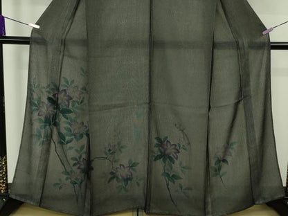 平和屋着物▽極上　訪問着　無双　紗袷　紗×絽　手描き　鉄仙花　黒地　逸品　未使用　DZAB9247kh6
