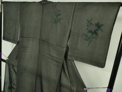 平和屋着物▽極上　訪問着　無双　紗袷　紗×絽　手描き　鉄仙花　黒地　逸品　未使用　DZAB9247kh6