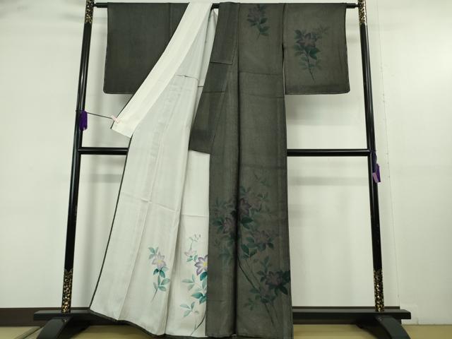 平和屋着物▽極上　訪問着　無双　紗袷　紗×絽　手描き　鉄仙花　黒地　逸品　未使用　DZAB9247kh6