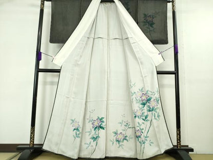 平和屋着物▽極上　訪問着　無双　紗袷　紗×絽　手描き　鉄仙花　黒地　逸品　未使用　DZAB9247kh6