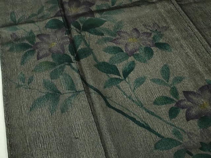 平和屋着物▽極上　訪問着　無双　紗袷　紗×絽　手描き　鉄仙花　黒地　逸品　未使用　DZAB9247kh6