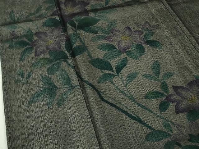 平和屋着物▽極上　訪問着　無双　紗袷　紗×絽　手描き　鉄仙花　黒地　逸品　未使用　DZAB9247kh6