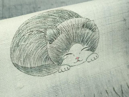 平和屋着物▽極上　訪問着　単衣　生紬　杢目絞り　手描き　猫　ネコ　逸品　DZAB9248kh6