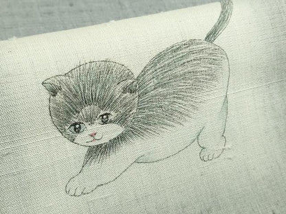 平和屋着物▽極上　訪問着　単衣　生紬　杢目絞り　手描き　猫　ネコ　逸品　DZAB9248kh6