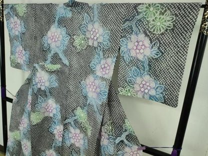 平和屋着物∴極上　夏物　浴衣　有松鳴海絞り　草花文　綿　逸品　DZAB9249kh6