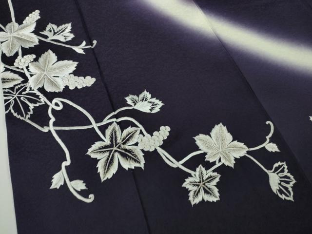 平和屋本店●極上　訪問着　総刺繍　葡萄蔦の葉文　深紫色地　暈し染め　銀糸　逸品　DZAB9250kh6
