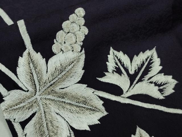 平和屋本店●極上　訪問着　総刺繍　葡萄蔦の葉文　深紫色地　暈し染め　銀糸　逸品　DZAB9250kh6