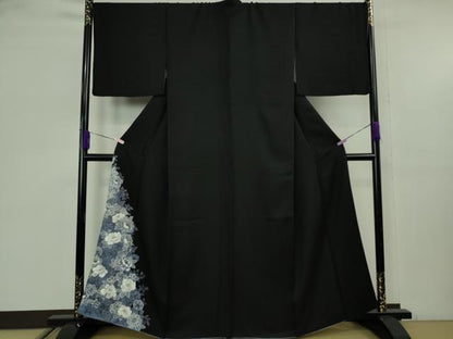 平和屋本店●極上　訪問着　銀駒刺繍　牡丹　黒地　金銀糸　逸品　DZAB9251kh6