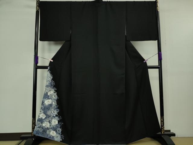 平和屋本店●極上　訪問着　銀駒刺繍　牡丹　黒地　金銀糸　逸品　DZAB9251kh6
