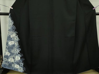 平和屋本店●極上　訪問着　銀駒刺繍　牡丹　黒地　金銀糸　逸品　DZAB9251kh6