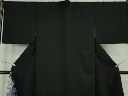 平和屋本店●極上　訪問着　銀駒刺繍　牡丹　黒地　金銀糸　逸品　DZAB9251kh6