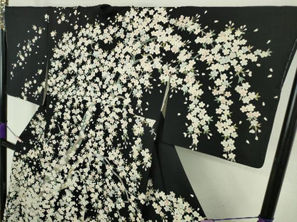 平和屋本店●極上　訪問着　友禅　夜桜　枝垂れ桜　黒地　逸品　未使用　DZAB9255kh6