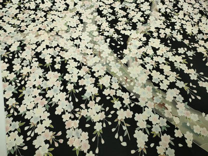 平和屋本店●極上　訪問着　友禅　夜桜　枝垂れ桜　黒地　逸品　未使用　DZAB9255kh6