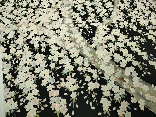 平和屋本店●極上　訪問着　友禅　夜桜　枝垂れ桜　黒地　逸品　未使用　DZAB9255kh6