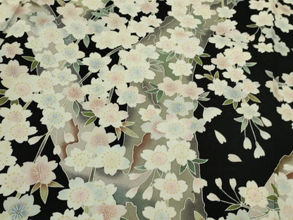 平和屋本店●極上　訪問着　友禅　夜桜　枝垂れ桜　黒地　逸品　未使用　DZAB9255kh6