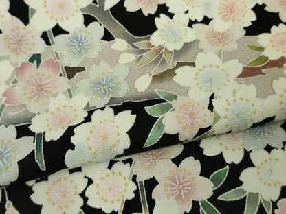 平和屋本店●極上　訪問着　友禅　夜桜　枝垂れ桜　黒地　逸品　未使用　DZAB9255kh6