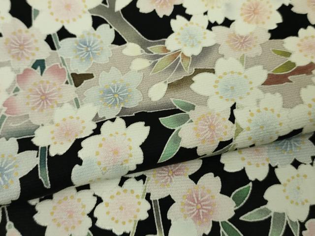 平和屋本店●極上　訪問着　友禅　夜桜　枝垂れ桜　黒地　逸品　未使用　DZAB9255kh6