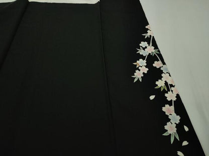 平和屋本店●極上　訪問着　友禅　夜桜　枝垂れ桜　黒地　逸品　未使用　DZAB9255kh6