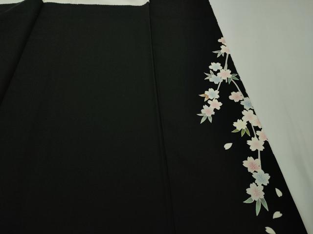 平和屋本店●極上　訪問着　友禅　夜桜　枝垂れ桜　黒地　逸品　未使用　DZAB9255kh6